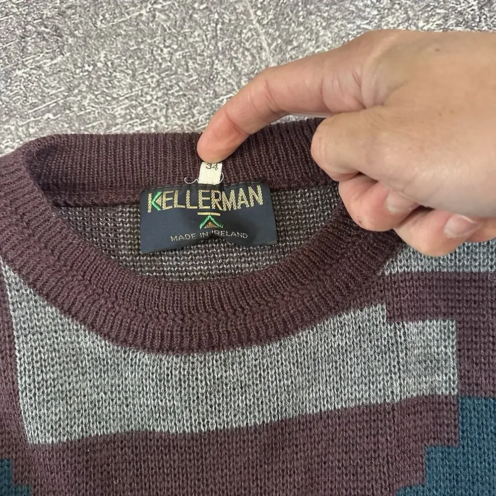 Men's Vintage 90's Kellerman Maroon Tribal Aztec Color Block Ski Sweater Sz S